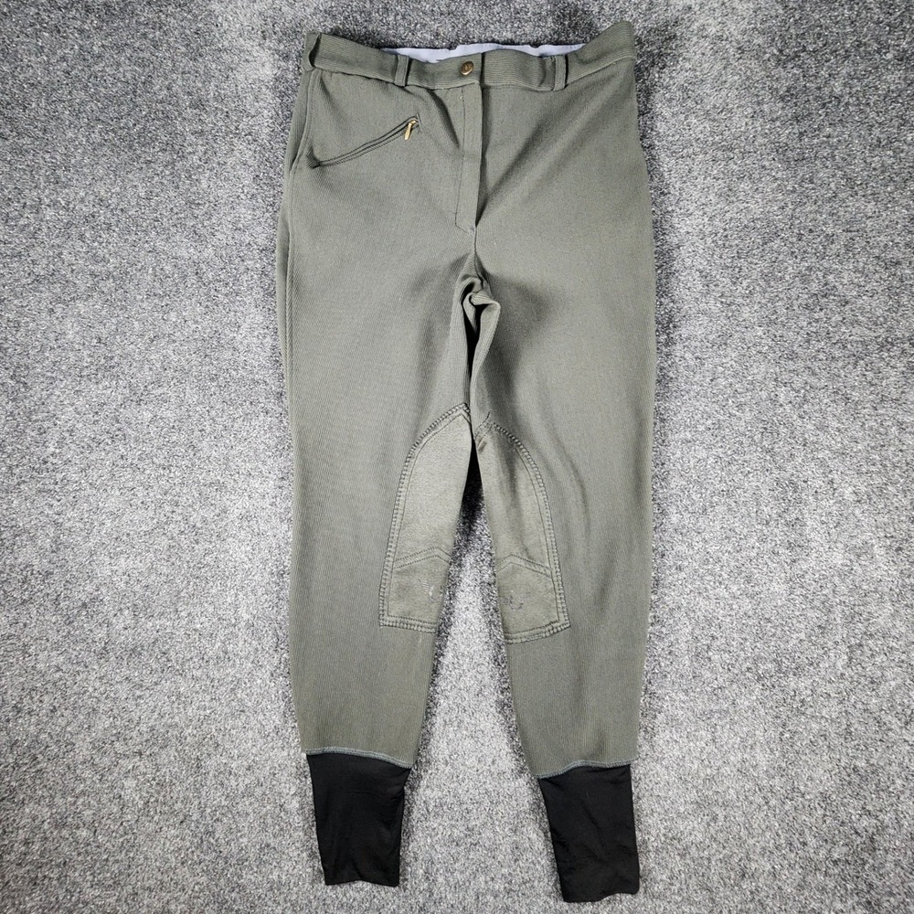 Tuff Rider Ribbed Knee Patch Breeches Ladies Size 32 Gray Front Zip Equestrian